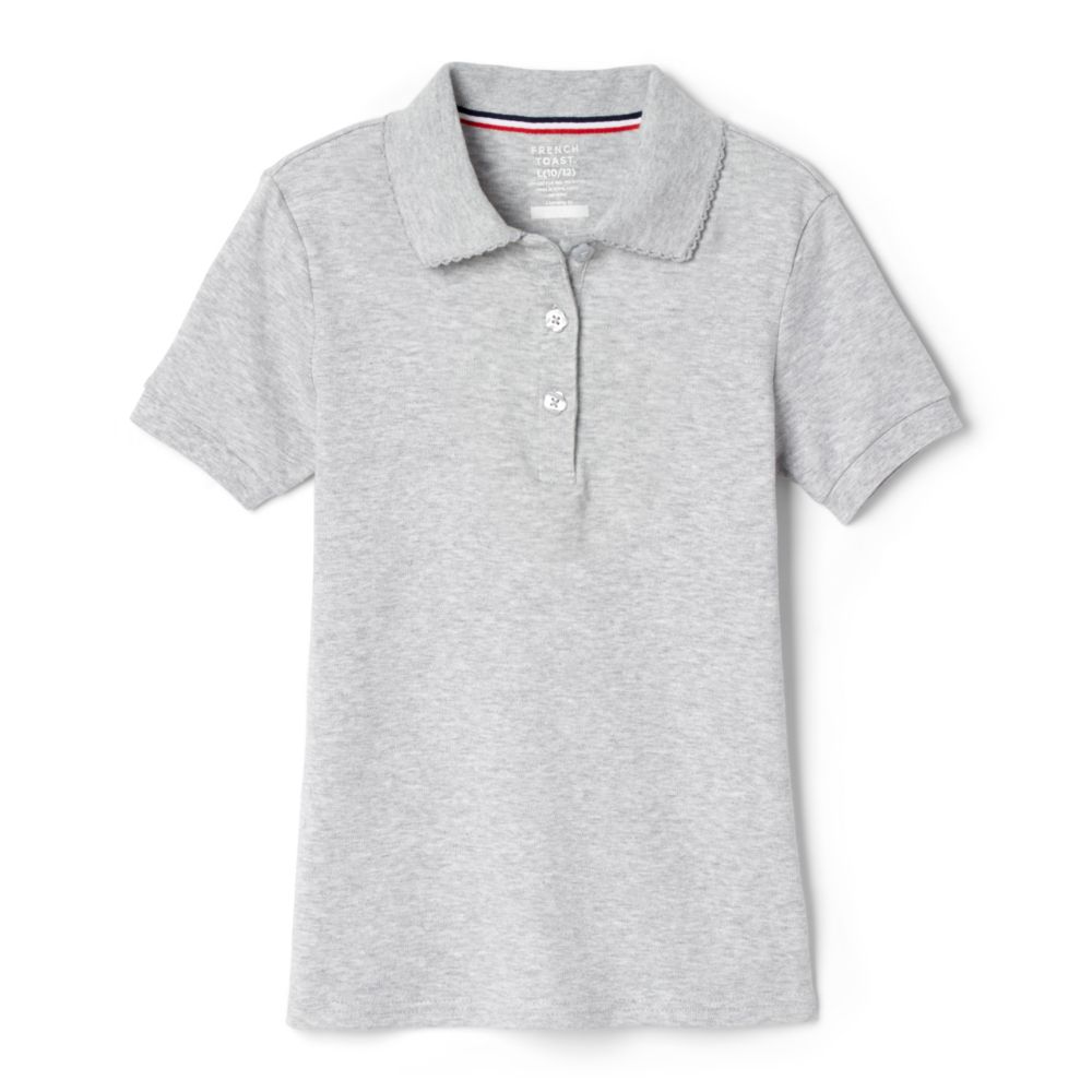 French Toast Girl's Cotton Short Sleeve Polo - RCA (French Toast Girls Polo - RCA: Lt Grey - XS 4/5)
