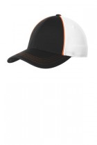 Sport-Tek Piped Mesh Back Cap. STC29. (Color: Deep Orange/ Black/ White)