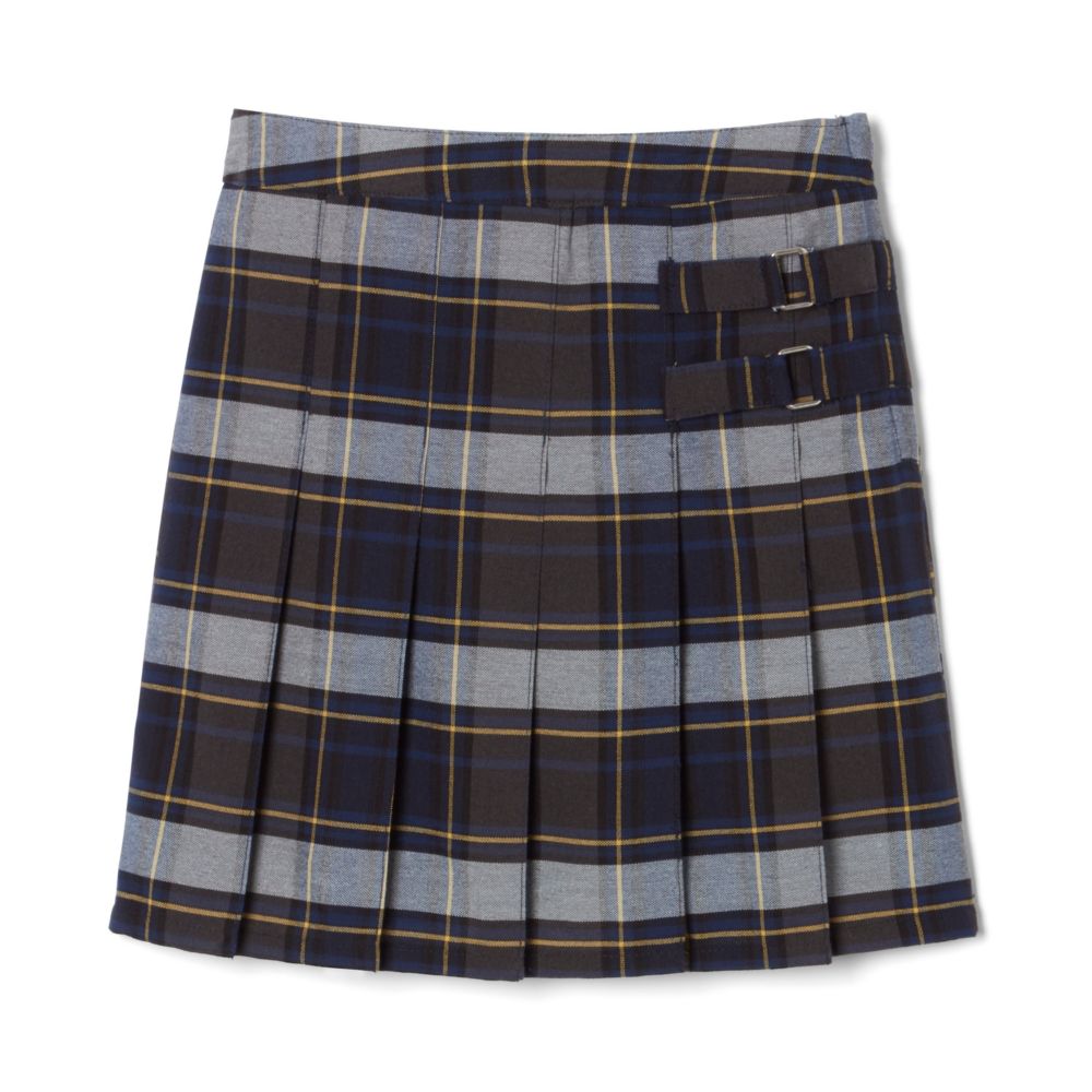 French Toast Two-Tab Plaid Scooter, Blue/Gold, SWCS (Color: Plaid Scooter, Blue/ Gold, Size: Size 4)