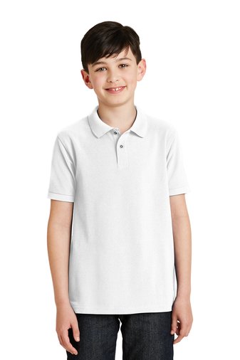 Port AuthorityÂ® Silk Touchâ„¢ Cotton/Blend UNISEX Polo - Student - YLS (Polo Size: LG - 14/16, School Colors: White)